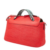 フェンディ バイザウェイ ミディアム ハンドバッグ ショルダーバッグ 2WAY 8BL124 レッド ライトブルー ストロー レザー パイソン レディース FENDI 【中古】